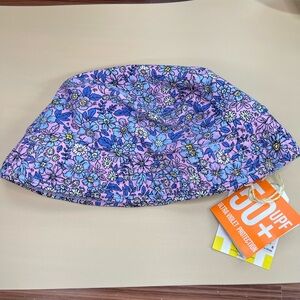 Toddler YSm Floral Bucket Hat with UPF 50+ shade critters pink/purple